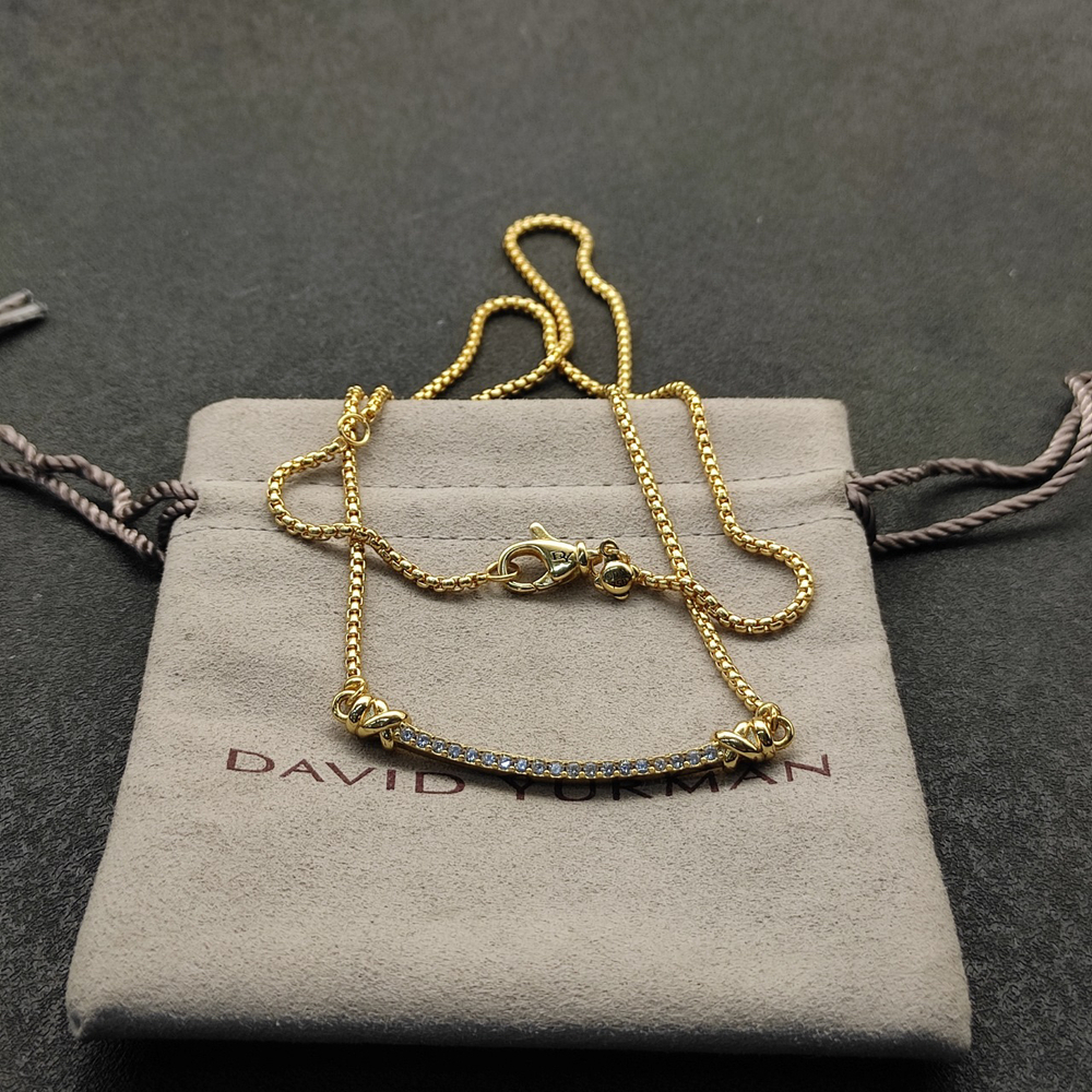 David Yurman Two-Tone Diamond Curved Bar Necklace